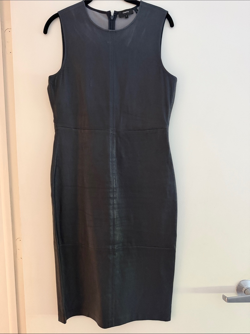 Theory Midnight Navy Blue Sleeveless Leather Sheath Dress